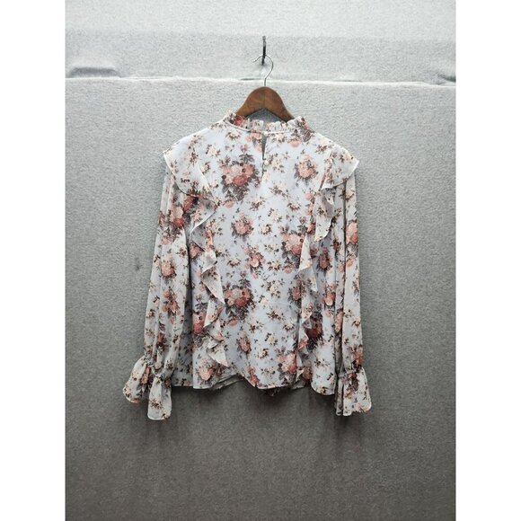 Rachel Parcell Floral Ruffle Blouse Womens L Polyester/Spandex Long Sleeve Butto - Picture 5 of 5
